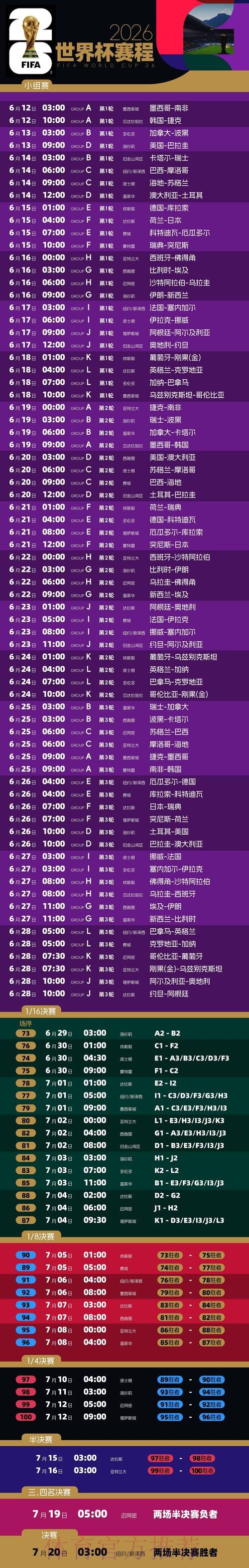 2026世界杯比赛时间实时更新比赛时间表怎么查 2026世界杯比赛时间实时更新比赛时间表怎么查